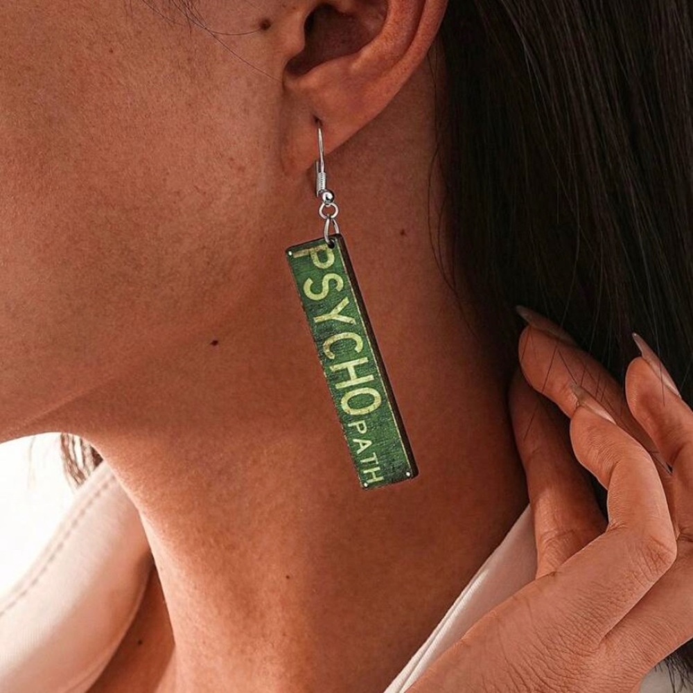 Green Statement Earrings “Psychopath” - Picture 3 of 3
